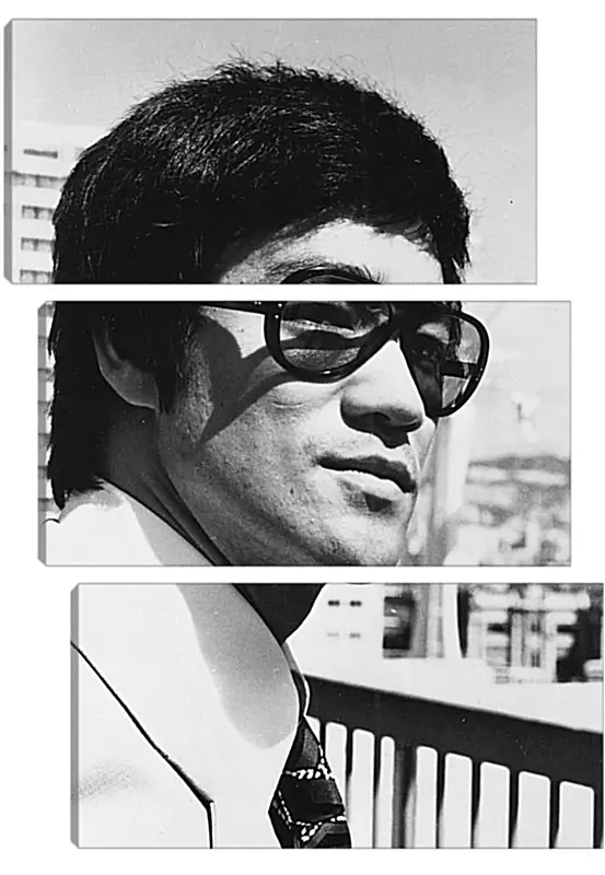 Брюс Ли (Bruce Lee) Брюс Ли (Bruce Lee)Личности<br>Модульная картина из 3 частей . Любые размеры и конфигурации на выбор. Материал печати: натуральный холст.<br>Размер: 62x90 см., 83x120 см., 104x150 см.;