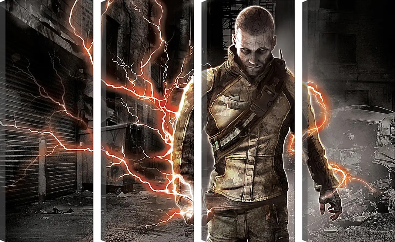Infamous InfamousВидео игры<br>Модульная картина из 4 частей . Любые размеры и конфигурации на выбор. Материал печати: натуральный холст.<br>Размер: 90x55 см., 120x74 см., 150x92 см.;