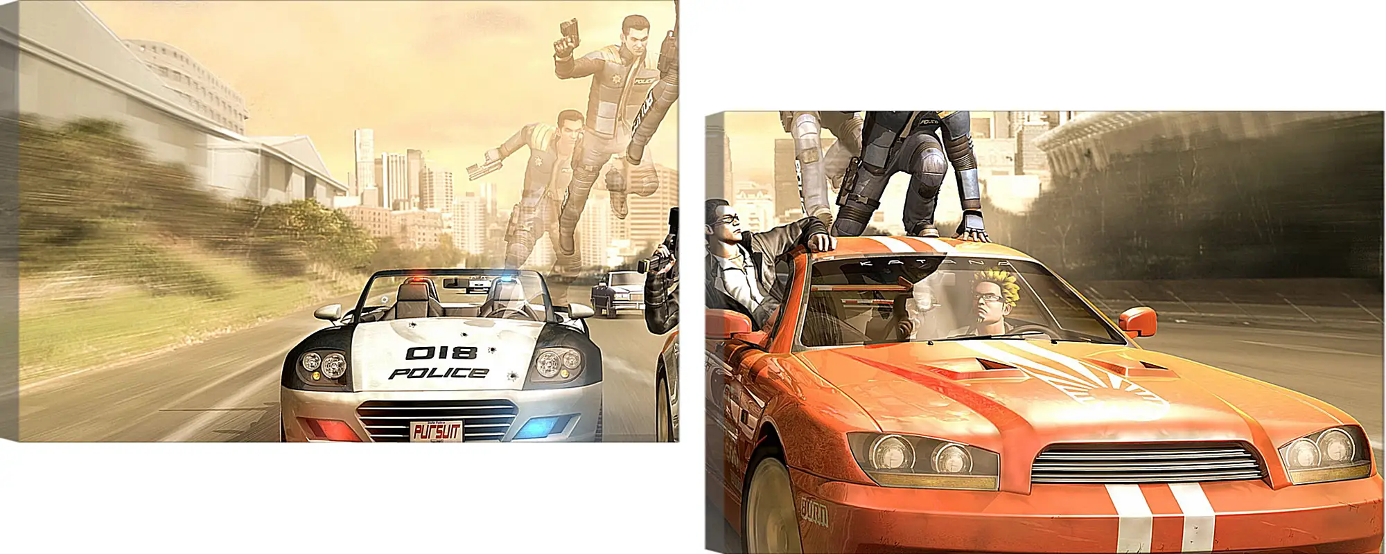 Pursuit Force Pursuit ForceВидео игры<br>Модульная картина из 2 частей . Любые размеры и конфигурации на выбор. Материал печати: натуральный холст.<br>Размер: 90x36 см., 120x48 см., 150x60 см.;