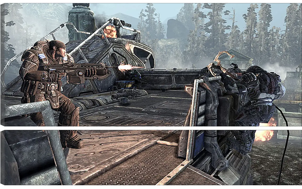 Gears Of War 2 Gears Of War 2Видео игры<br>Модульная картина из 2 частей . Любые размеры и конфигурации на выбор. Материал печати: натуральный холст.<br>Размер: 90x56 см., 120x75 см., 150x94 см.;