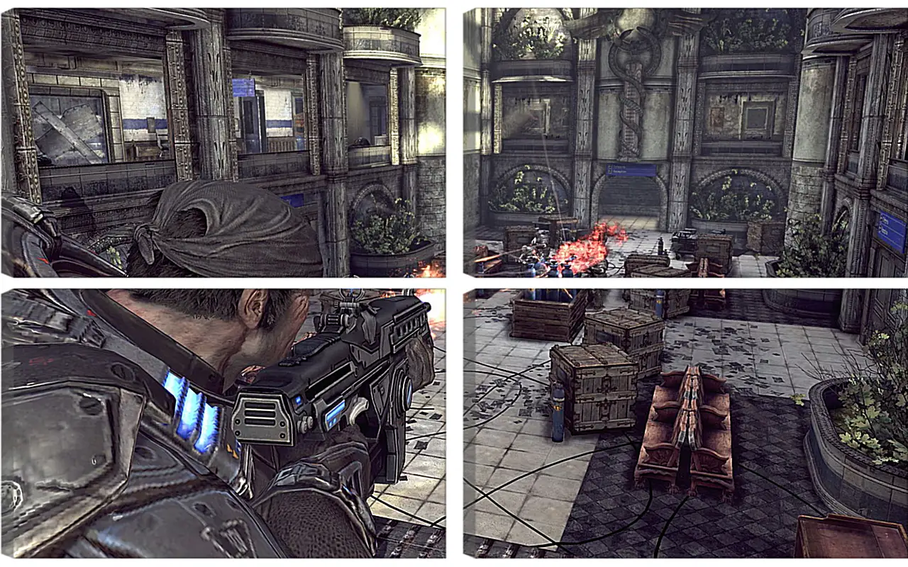 Gears Of War 2 Gears Of War 2Видео игры<br>Модульная картина из 4 частей . Любые размеры и конфигурации на выбор. Материал печати: натуральный холст.<br>Размер: 90x56 см., 120x75 см., 150x94 см.;