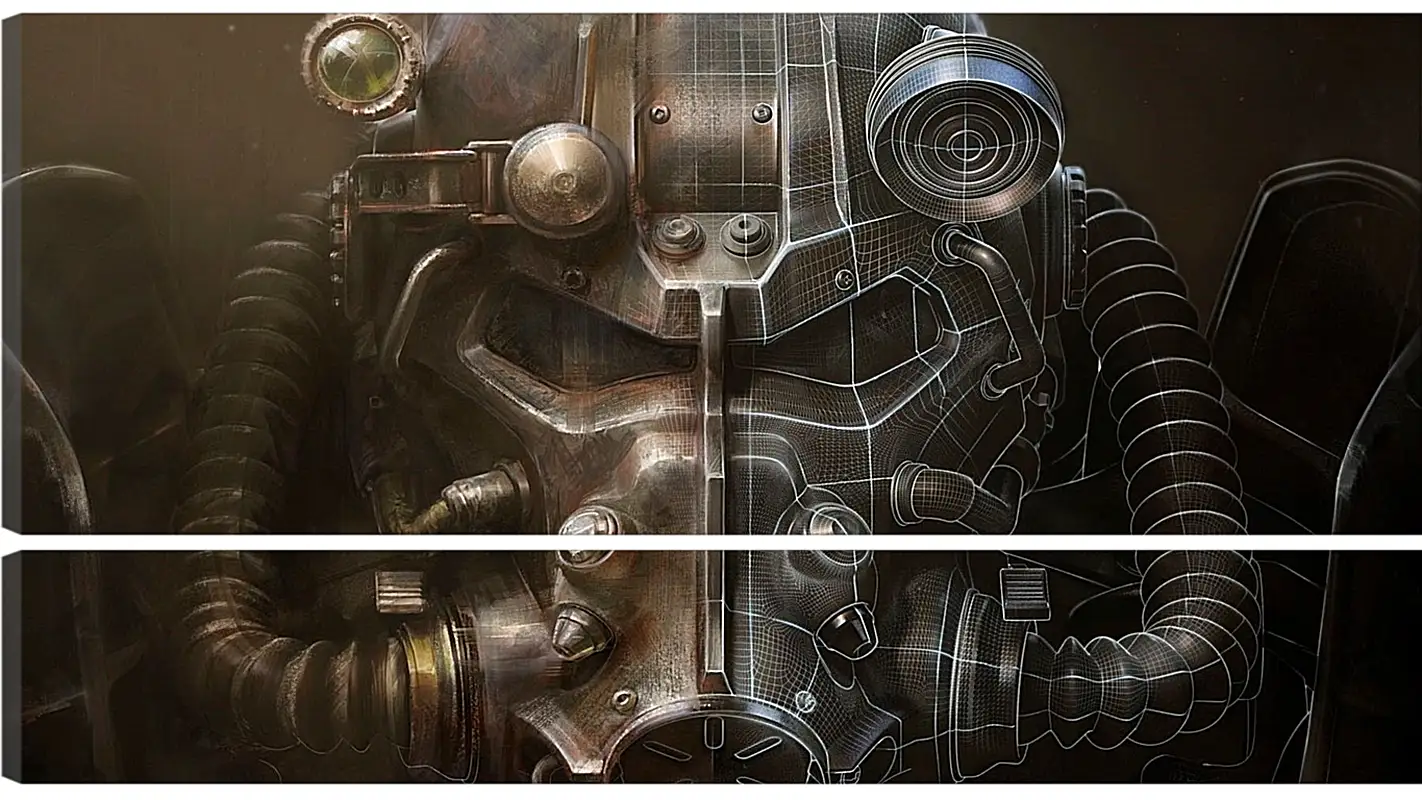 Fallout FalloutВидео игры<br>Модульная картина из 2 частей . Любые размеры и конфигурации на выбор. Материал печати: натуральный холст.<br>Размер: 90x51 см., 120x67 см., 150x84 см.;