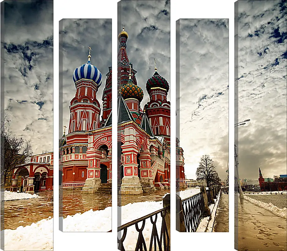 Москва Храм Москва ХрамГорода<br>Модульная картина из 5 частей . Любые размеры и конфигурации на выбор. Материал печати: натуральный холст.<br>Размер: 90x79 см., 120x105 см., 150x131 см.;