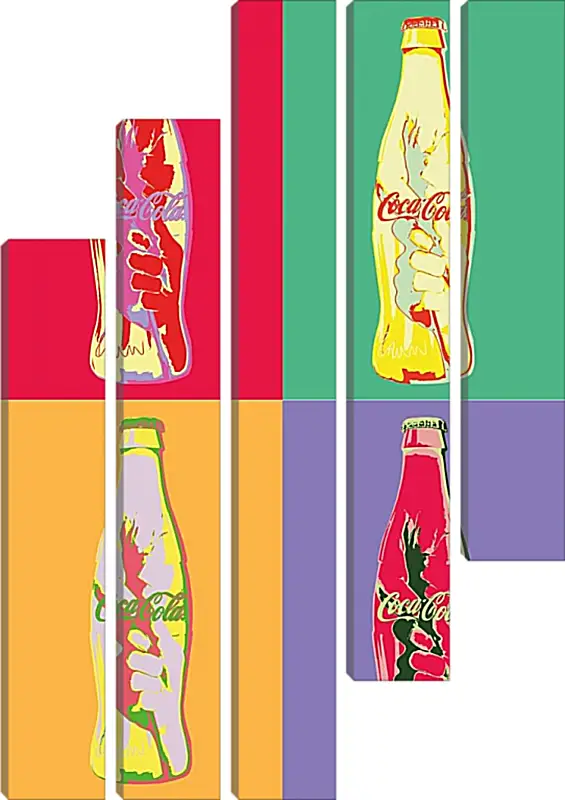 Coca-Cola. Поп-арт Coca-Cola. Поп-артКоллаж<br>Модульная картина из 5 частей . Любые размеры и конфигурации на выбор. Материал печати: натуральный холст.<br>Размер: 64x90 см., 85x120 см., 106x150 см.;