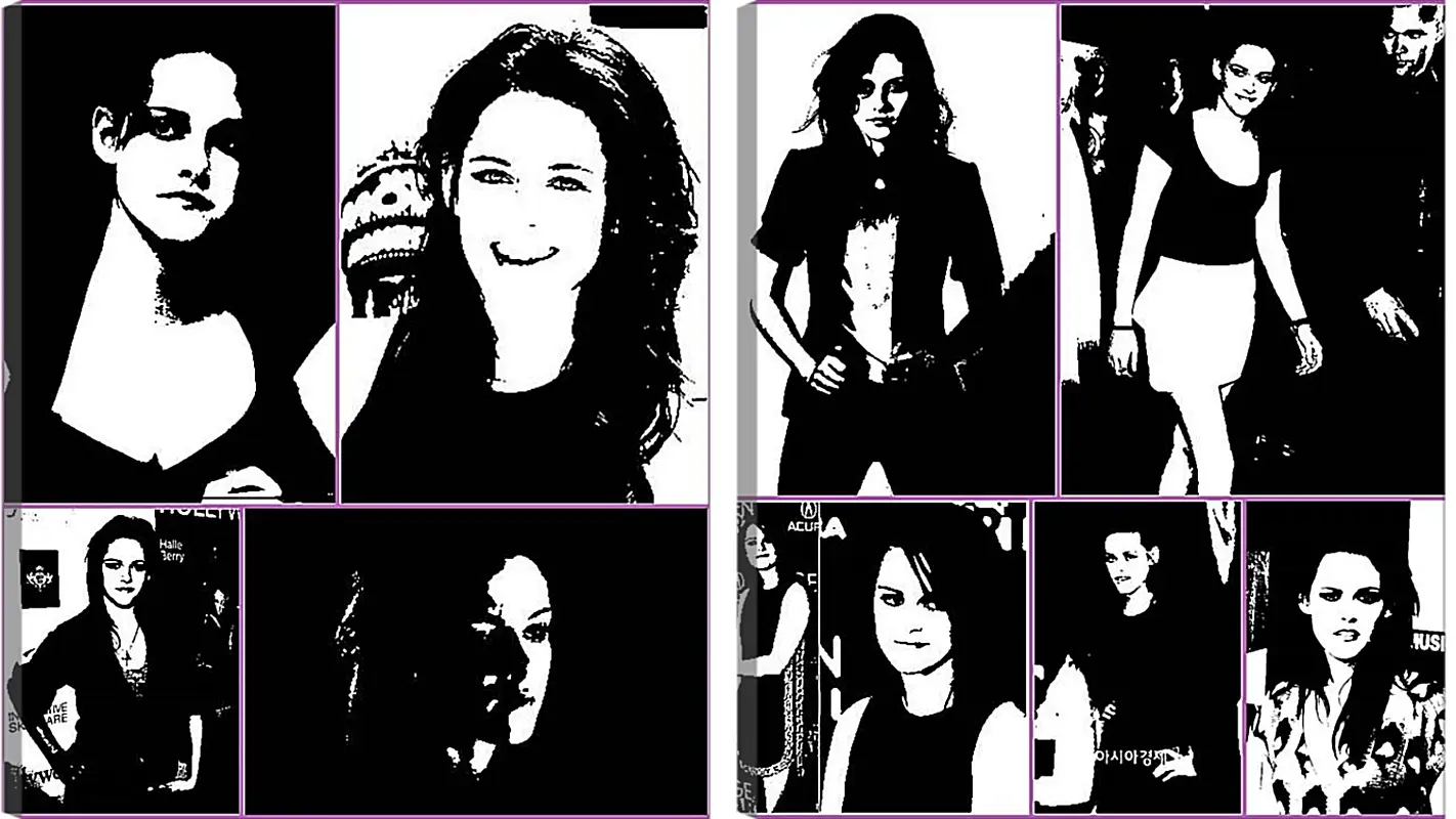 Кристен Стюарт (Kristen Stewart) Кристен Стюарт (Kristen Stewart)Коллаж<br>Модульная картина из 2 частей . Любые размеры и конфигурации на выбор. Материал печати: натуральный холст.<br>Размер: 90x51 см., 120x67 см., 150x84 см.;