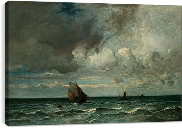 Постер на подрамнике - Barks Fleeing Before the Storm. Жюль Дюпре