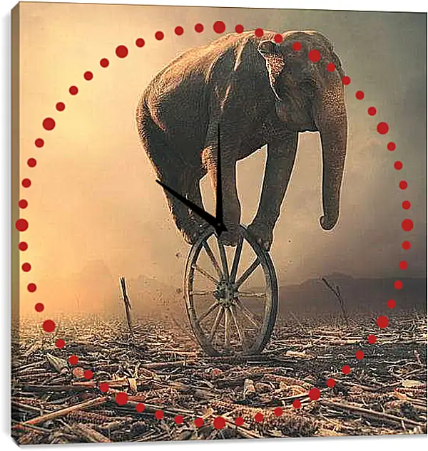 Часы картина - Слон на колесе