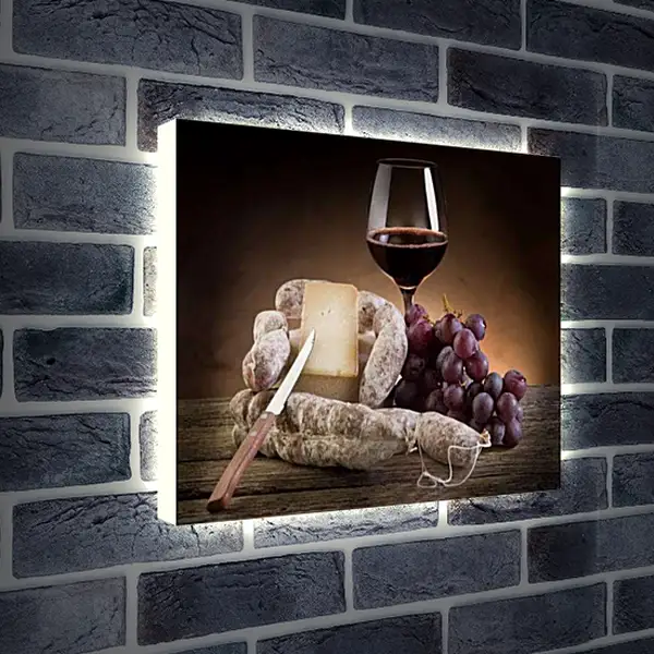 Лайтбокс световая панель - Натюрморт вино и сыр. Винный натюрморт.