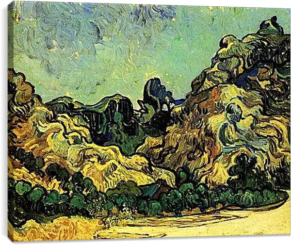 Постер на подрамнике - Mountains at Saint-Remy with Dark Cottage. Винсент Ван Гог