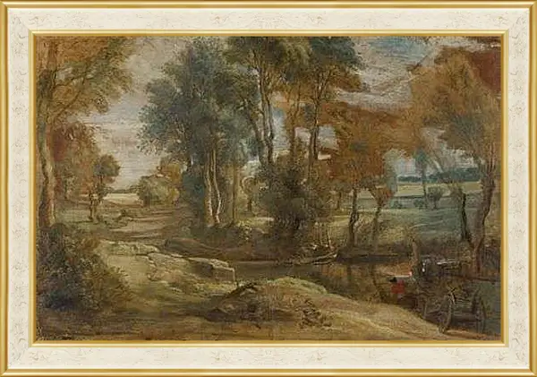 Картина в раме - A Wagon fording a Stream. Питер Пауль Рубенс