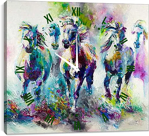 Часы картина - Табун лошадей