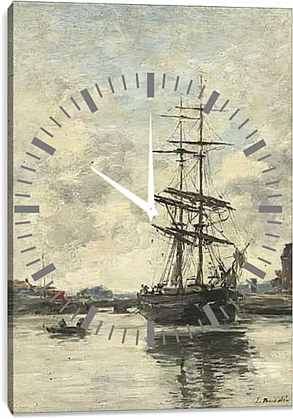 Часы картина - the boat on the river Current. Эжен Буден
