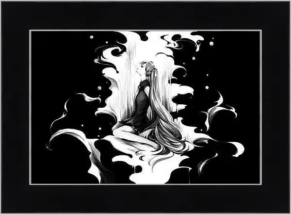 Картина в раме - Девушка чёрно-белая