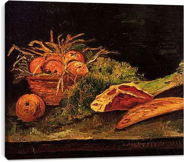 Постер на подрамнике - Still Life with Apples, Meat and a Roll. Винсент Ван Гог