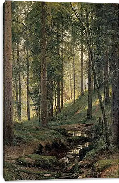 Постер на подрамнике - Ручей в лесу (На косогоре). Иван Шишкин