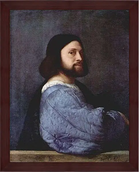Картина в раме - Портрет мужчины в платье с синими рукавами. Тициан Вечеллио