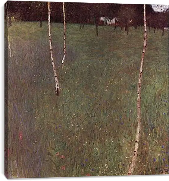 Постер на подрамнике - Bauernhaus mit Birken (Junge Birken). Густав Климт
