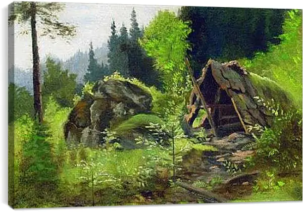 Постер на подрамнике - Шалаш в лесу. Мещерский Арсений
