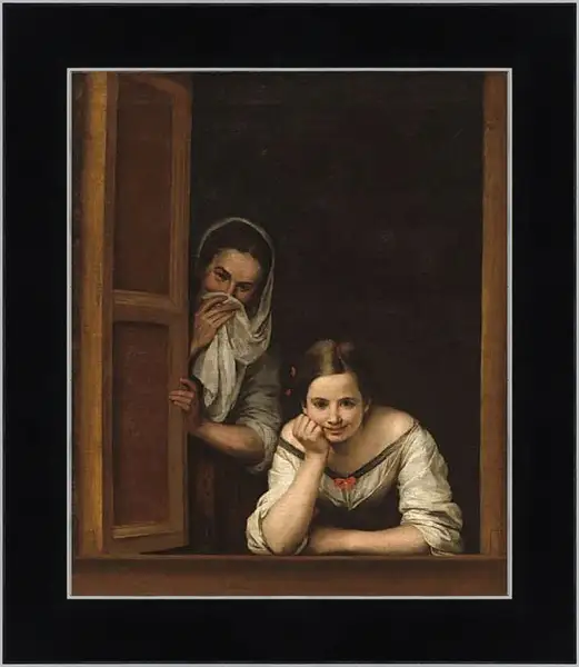 Картина в раме - Две девушки у окна. Бартоломе Эстебан Мурильо