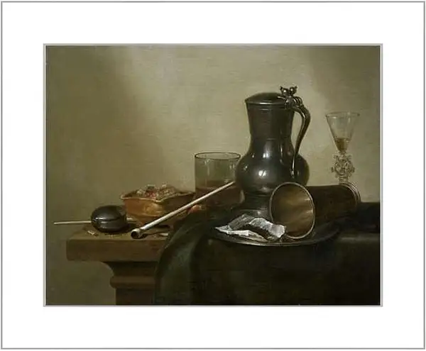 Картина в раме - Still Life with Tobacco, Wine and a Pocket Watch. Натюрморт с вином, табаком и карманными часами. Виллем Клас Хеда