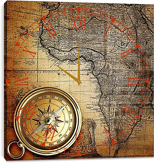 Часы картина - Компас и карта