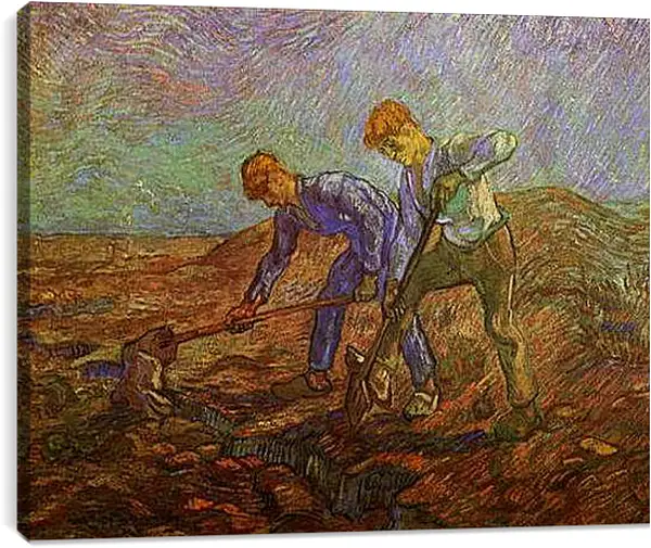 Постер на подрамнике - Two Peasants Digging. Винсент Ван Гог