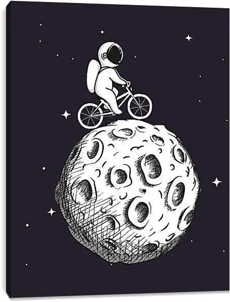 Постер на подрамнике - Космонавт на велосипеде на Луне