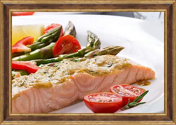 Картина в раме - Лосось со спаржей. Свежесть и вкус.