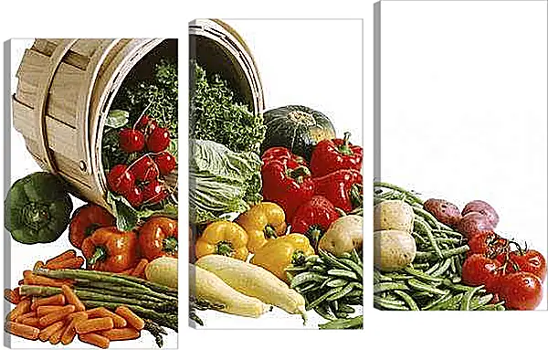Модульная картина - Набор овощей рассыпанных с ведра. Щедрый Урожай.