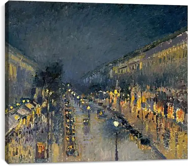 Постер на подрамнике - Бульвар Монмартр ночью. Камиль Писсарро