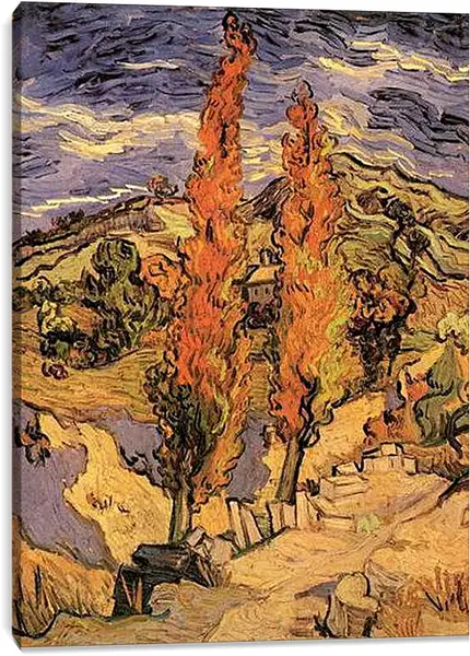 Постер на подрамнике - Two Poplars on a Road Through the Hills. Винсент Ван Гог