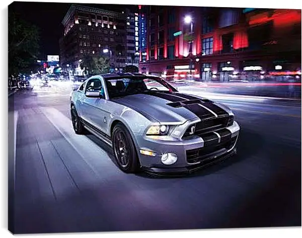 Постер на подрамнике - Мустанг на ночной улице