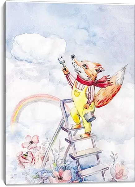 Постер на подрамнике - Акварельная лисичка-02