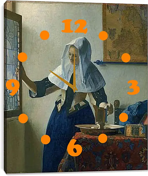 Часы картина - Young woman with a water pitcher. Ян (Йоханнес) Вермеер
