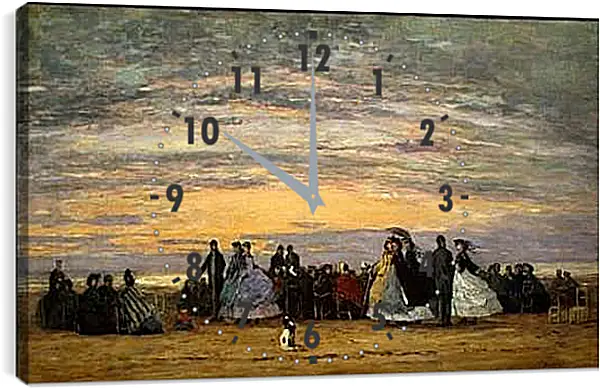 Часы картина - The Beach at Villerville. Эжен Буден