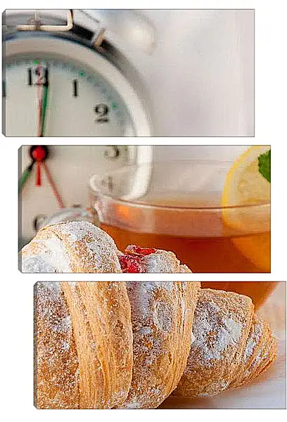 Модульная картина - Круассан и чай. Утренние радости.