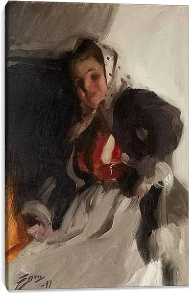 Постер на подрамнике - By the fireplace. У камина. Андерс Цорн