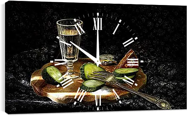 Часы картина - Налитая рюмка и огурцы порезанные. Миг Лета.