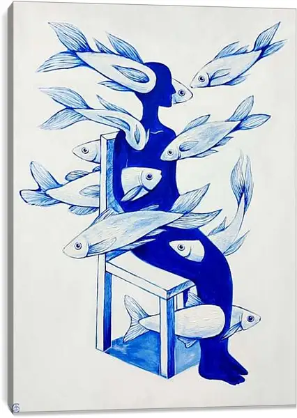 Постер на подрамнике - Подсознание, человек и рыбы