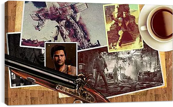 Постер на подрамнике - uncharted, pistol, cup