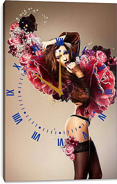 Часы картина - Девушка цветок
