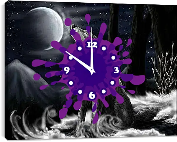 Часы картина - Волк воет на луну