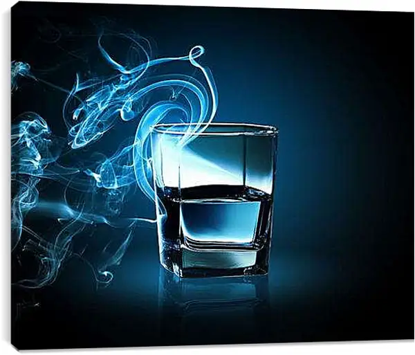 Постер на подрамнике - Стакан с водой. Синий бриз.