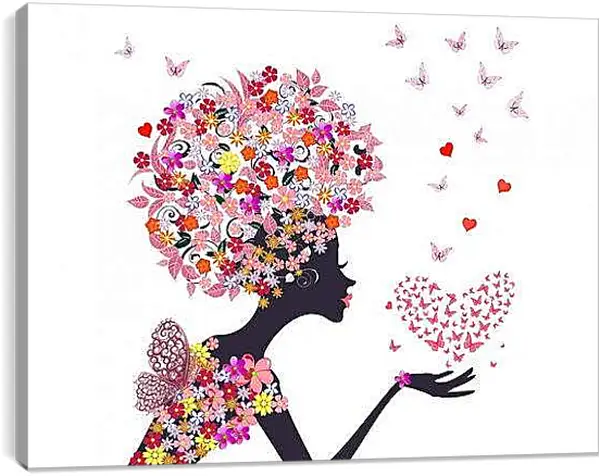 Постер на подрамнике - Девушка и бабочки