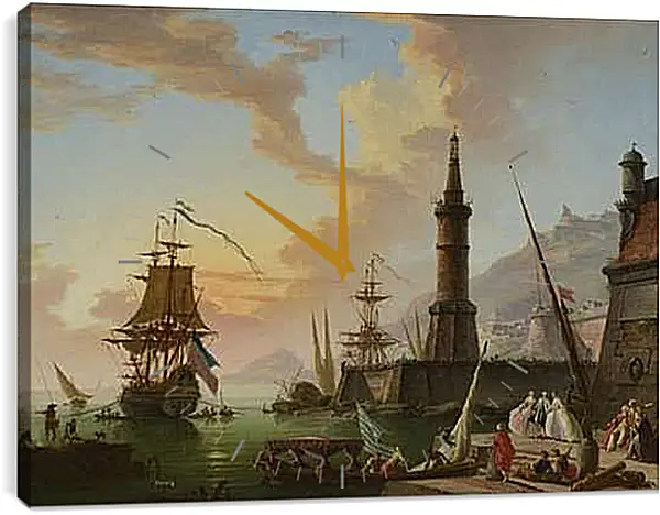 Часы картина - A Seaport. Клод Жозеф Верне