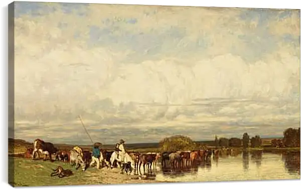 Постер на подрамнике - Коровы переходят брод. Жюль Дюпре