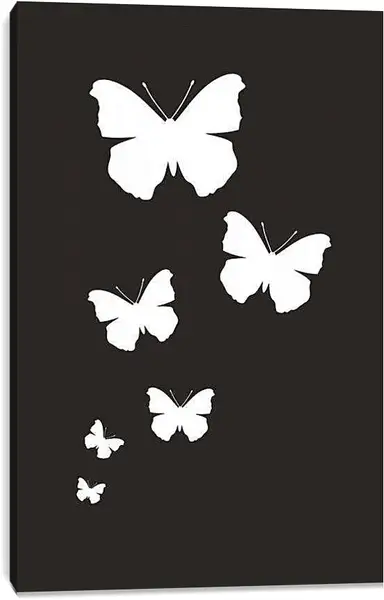 Постер на подрамнике - Белые бабочки на черном фоне