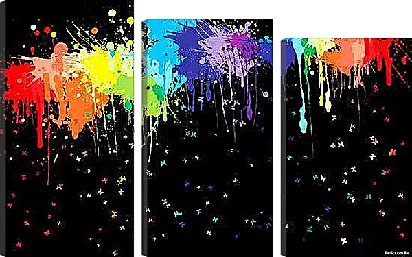 Модульная картина - Буйство красок на черном фоне