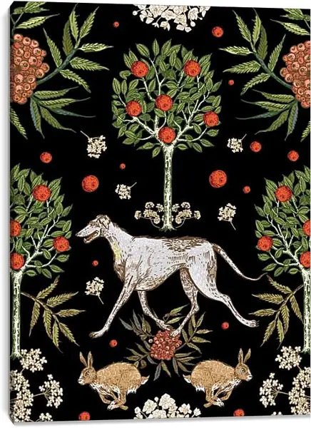 Постер на подрамнике - Винтажная графика. Собаки и зайцы