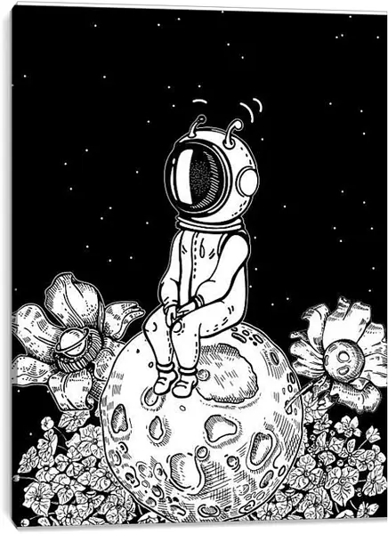 Постер на подрамнике - Астронавт и цветочная планета